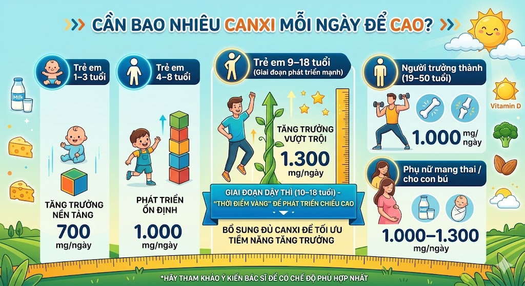 Cần bao nhiêu canxi mỗi ngày để cao