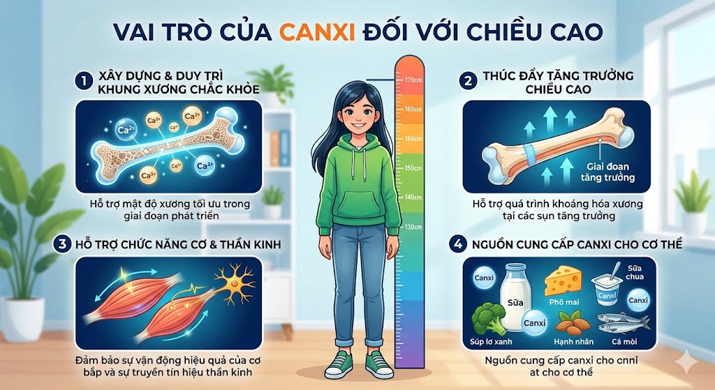 Canxi có vai trò gì đối với chiều cao