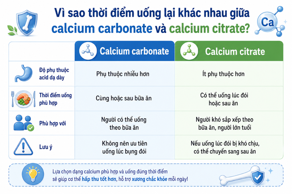 Sự khác nhau giữa calcium carbonate và calcium citrate
