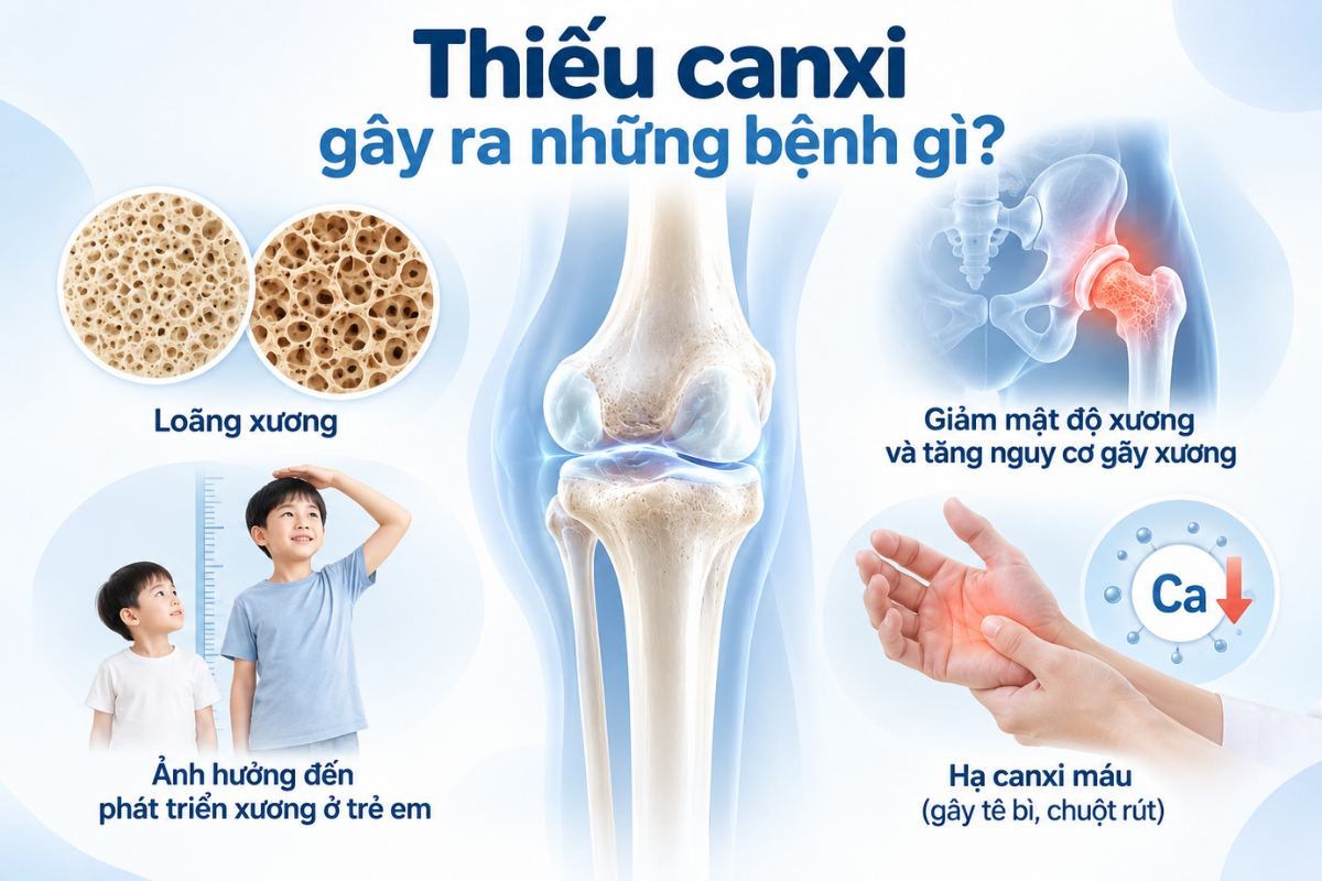 Thiếu canxi kéo dài có thể ảnh hưởng đến xương và gây ra nhiều vấn đề sức khỏe